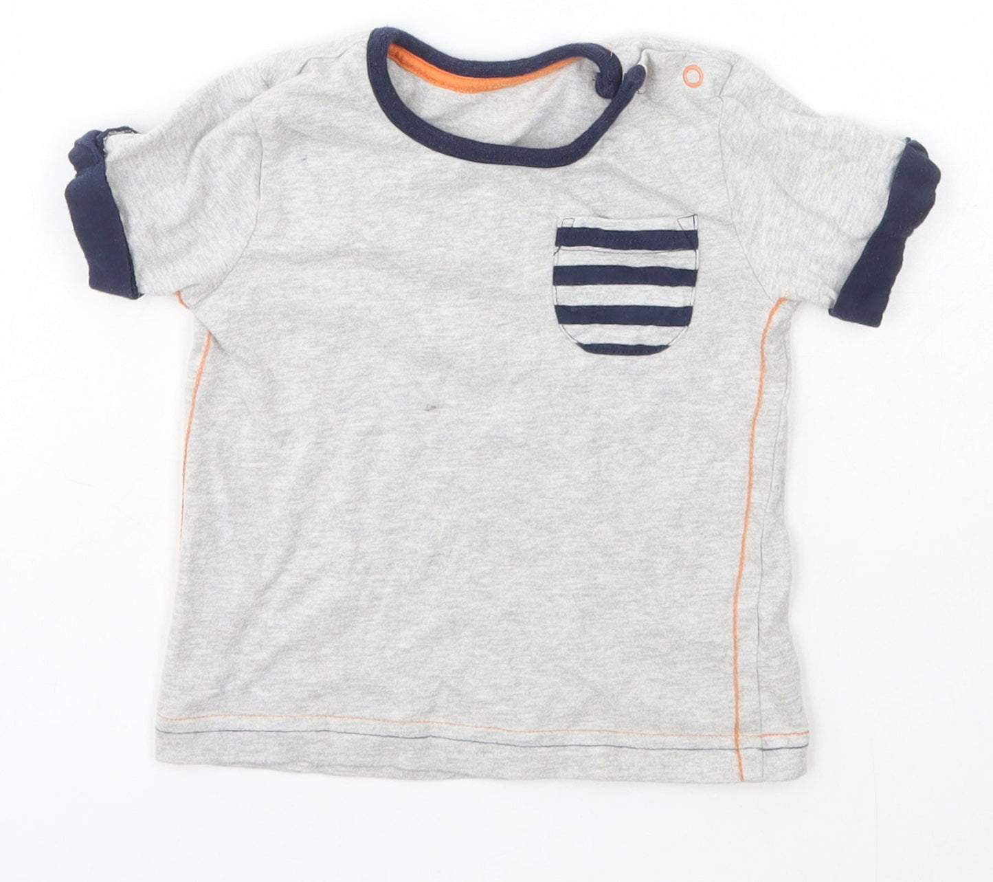 George Boys Grey  Cotton Basic T-Shirt Size 12 Months Crew Neck Snap