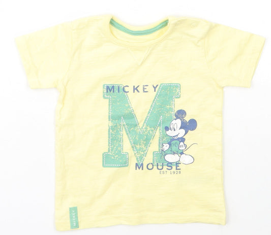 George Boys Yellow  Cotton Basic T-Shirt Size 12 Months Crew Neck Snap - Mickey Mouse Disney
