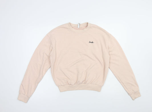 H&M Womens Pink  Cotton Pullover Sweatshirt Size S  Pullover - Smile