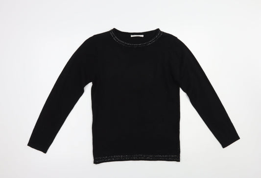 Anna Rose Womens Black Boat Neck  Acrylic Pullover Jumper Size S