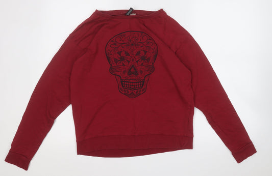 Preworn Womens Purple  Cotton Pullover Sweatshirt Size M   - Skull Flower