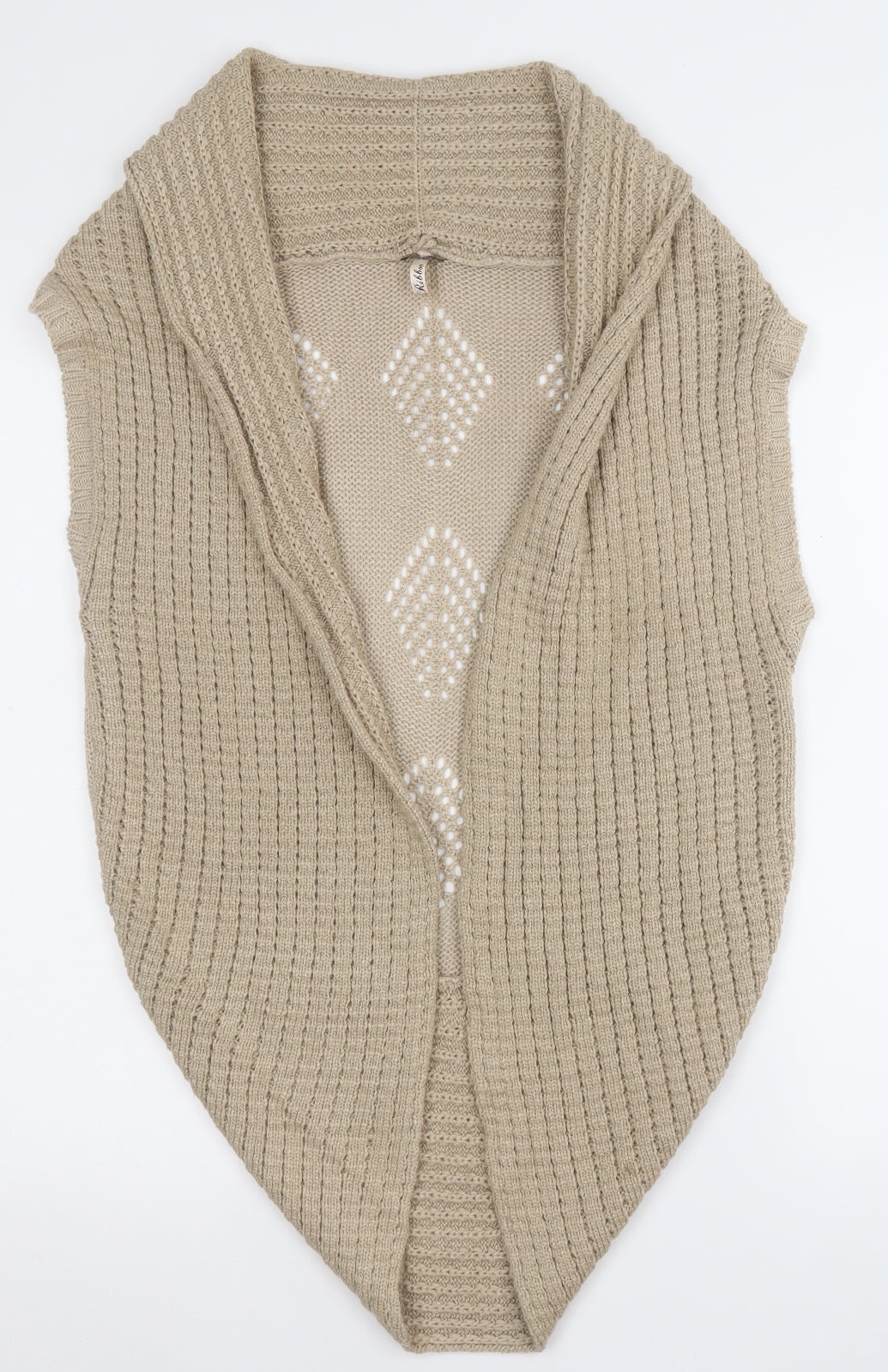Ribbon Womens Brown Round Neck Geometric Acrylic Cape Jumper Size 12
