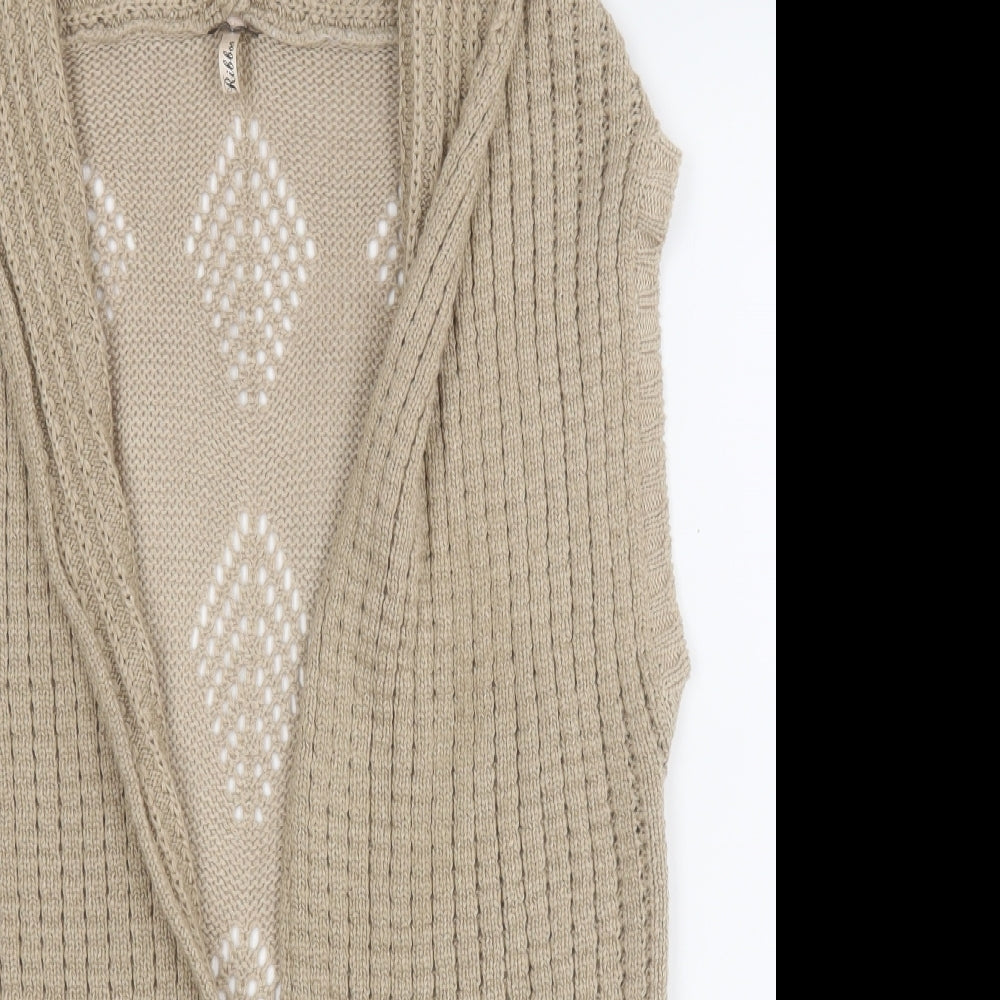 Ribbon Womens Brown Round Neck Geometric Acrylic Cape Jumper Size 12