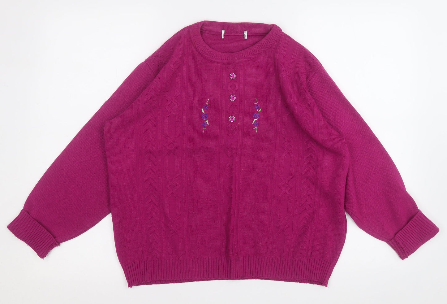 Preworn Womens Purple Round Neck  Acrylic Pullover Jumper Size 14   - Flowers