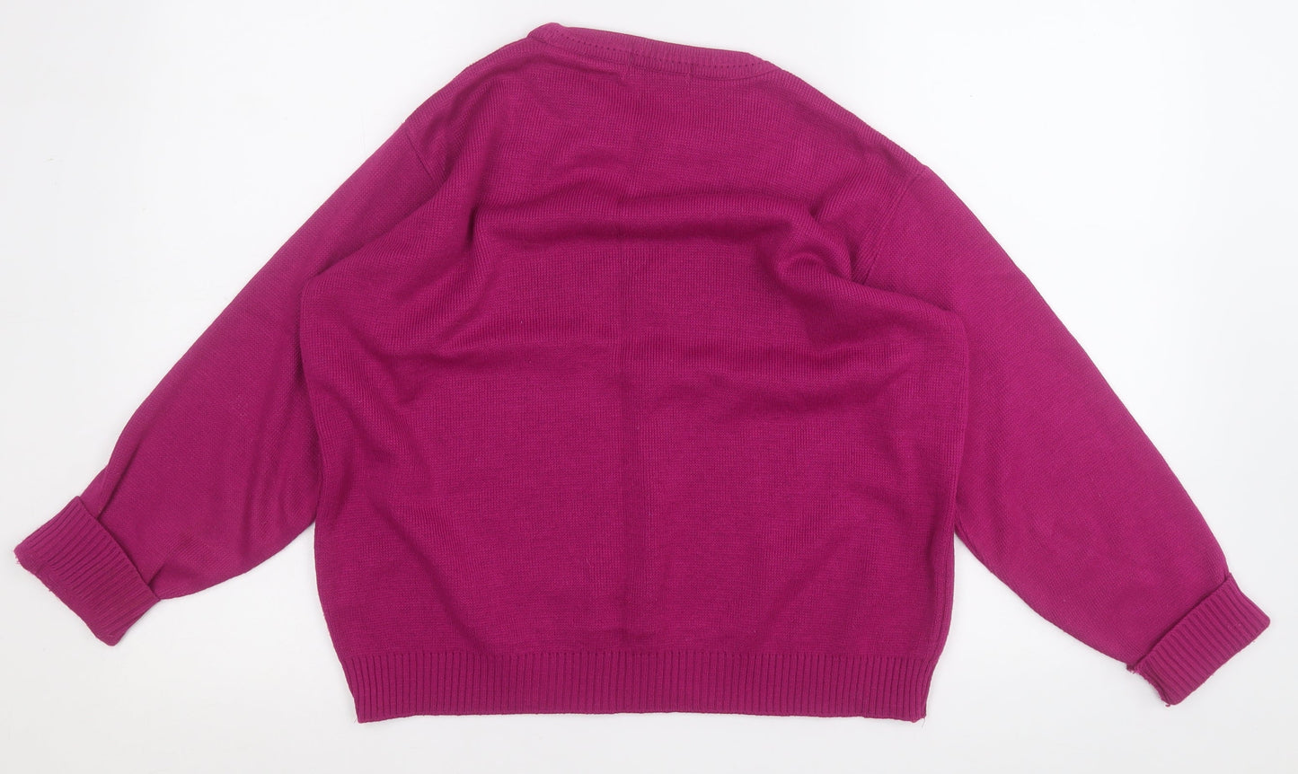 Preworn Womens Purple Round Neck  Acrylic Pullover Jumper Size 14   - Flowers
