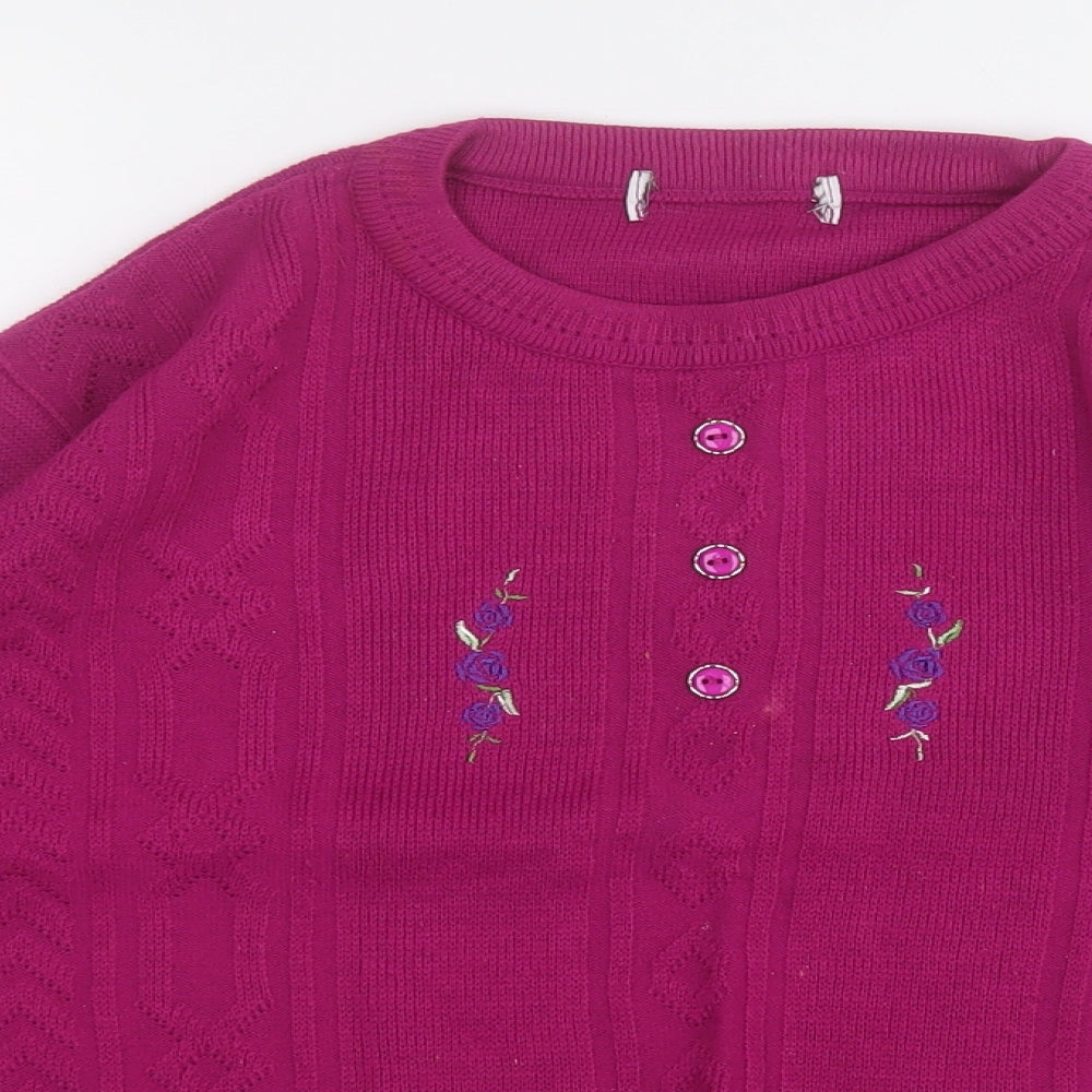 Preworn Womens Purple Round Neck  Acrylic Pullover Jumper Size 14   - Flowers
