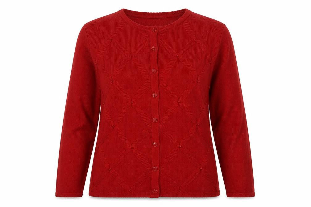 Bonmarché Womens Red Round Neck Geometric Acrylic Pullover Jumper Size M
