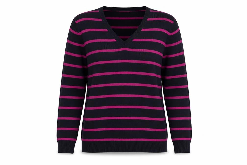 Marks and Spencer Womens Purple V-Neck Striped Acrylic Pullover Jumper Size 12