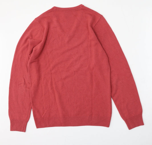 Marks and Spencer Mens Red V-Neck  Acrylic Pullover Jumper Size S