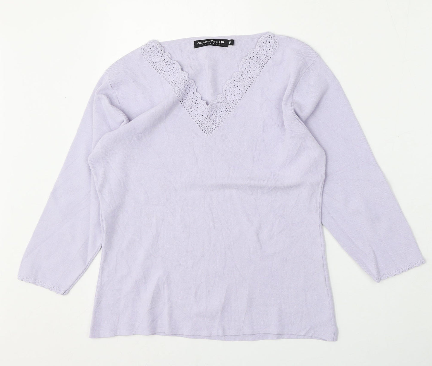 Carolyn Taylor Womens Purple V-Neck  Polyester Pullover Jumper Size S