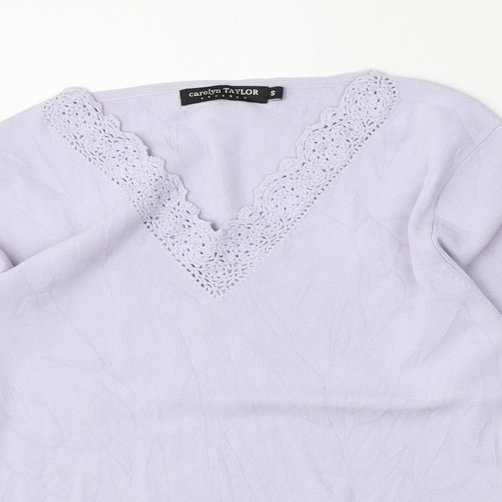 Carolyn Taylor Womens Purple V-Neck  Polyester Pullover Jumper Size S