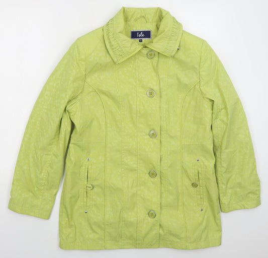 Isle Womens Green Animal Print  Jacket Coat Size 12  Zip