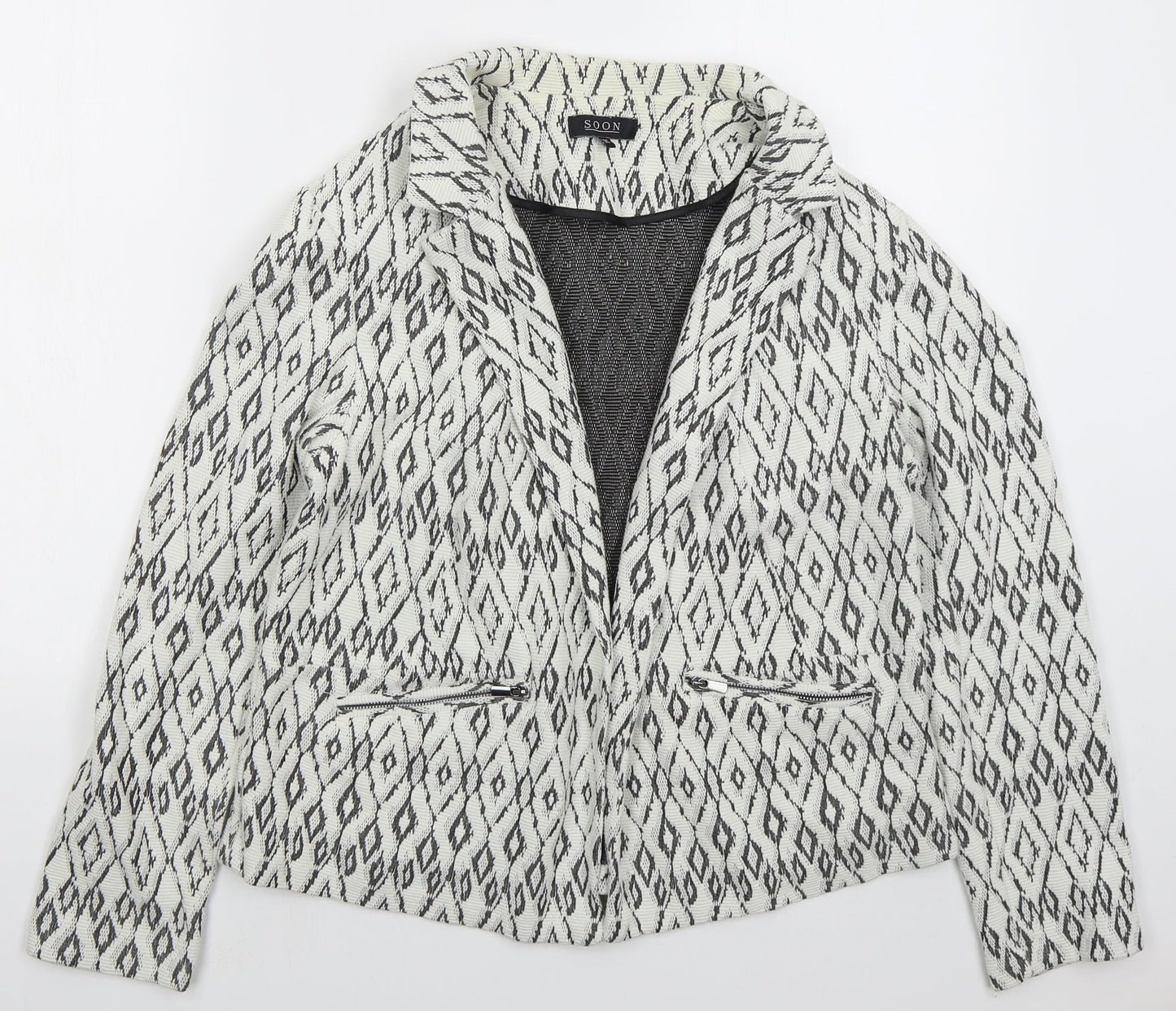 Soon Womens White Geometric  Jacket  Size 16