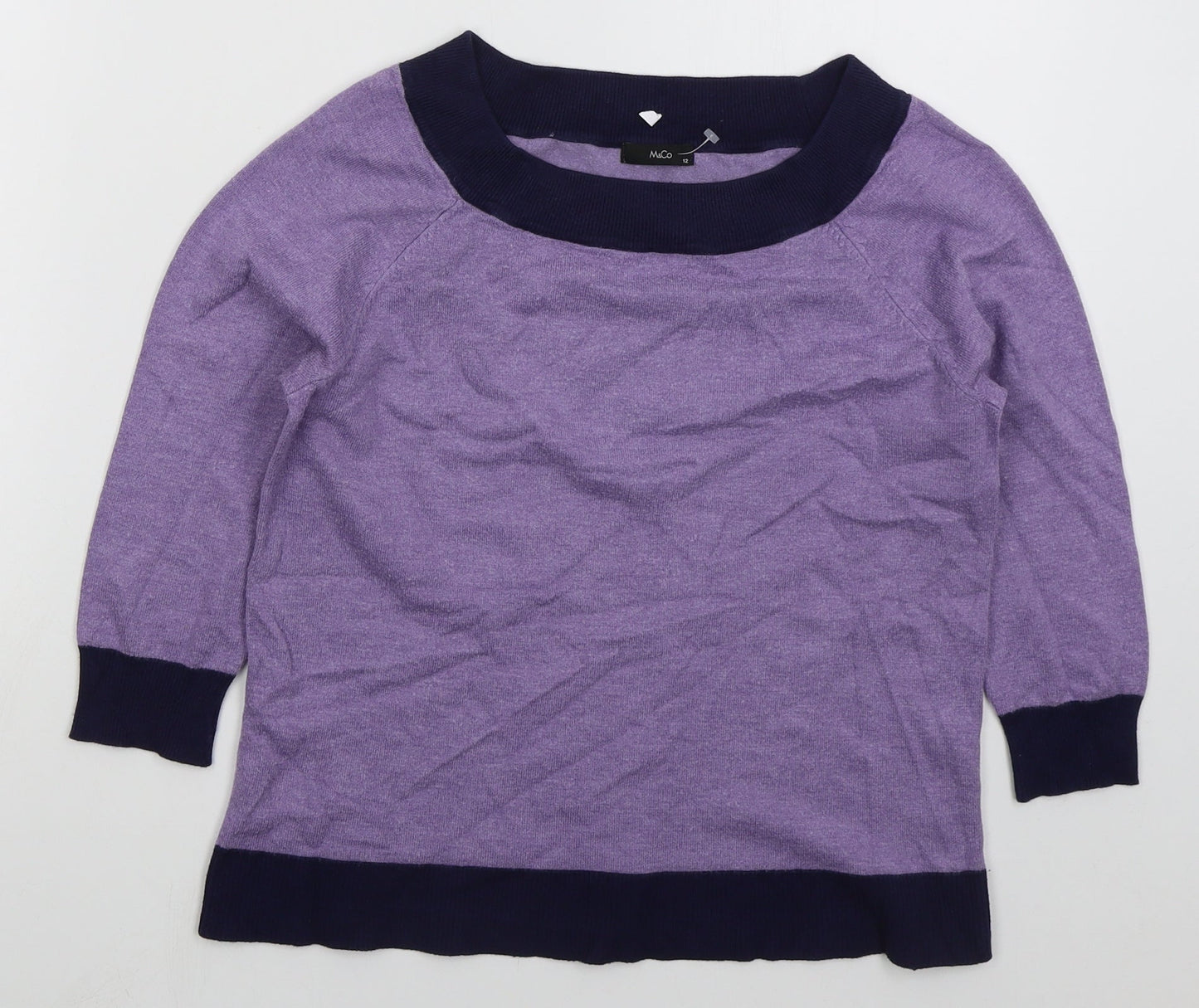 M&Co Womens Purple Boat Neck  Acrylic Pullover Jumper Size 12