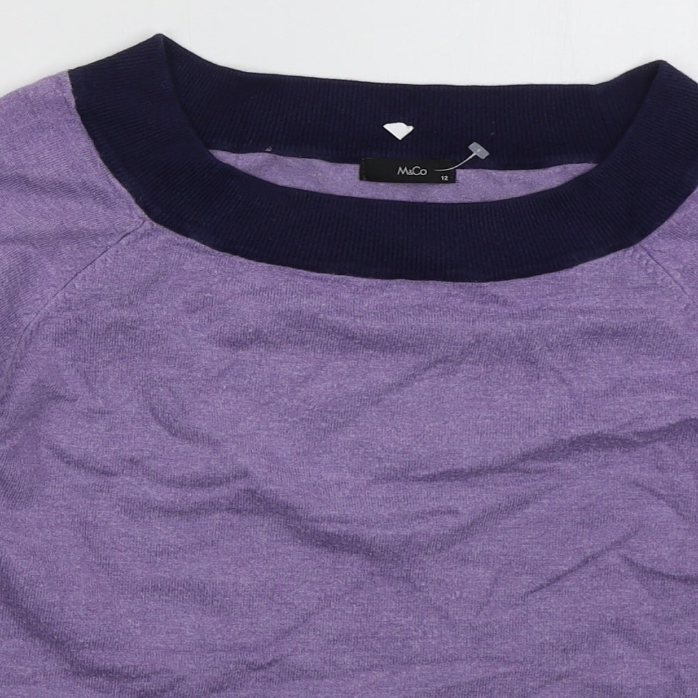 M&Co Womens Purple Boat Neck  Acrylic Pullover Jumper Size 12