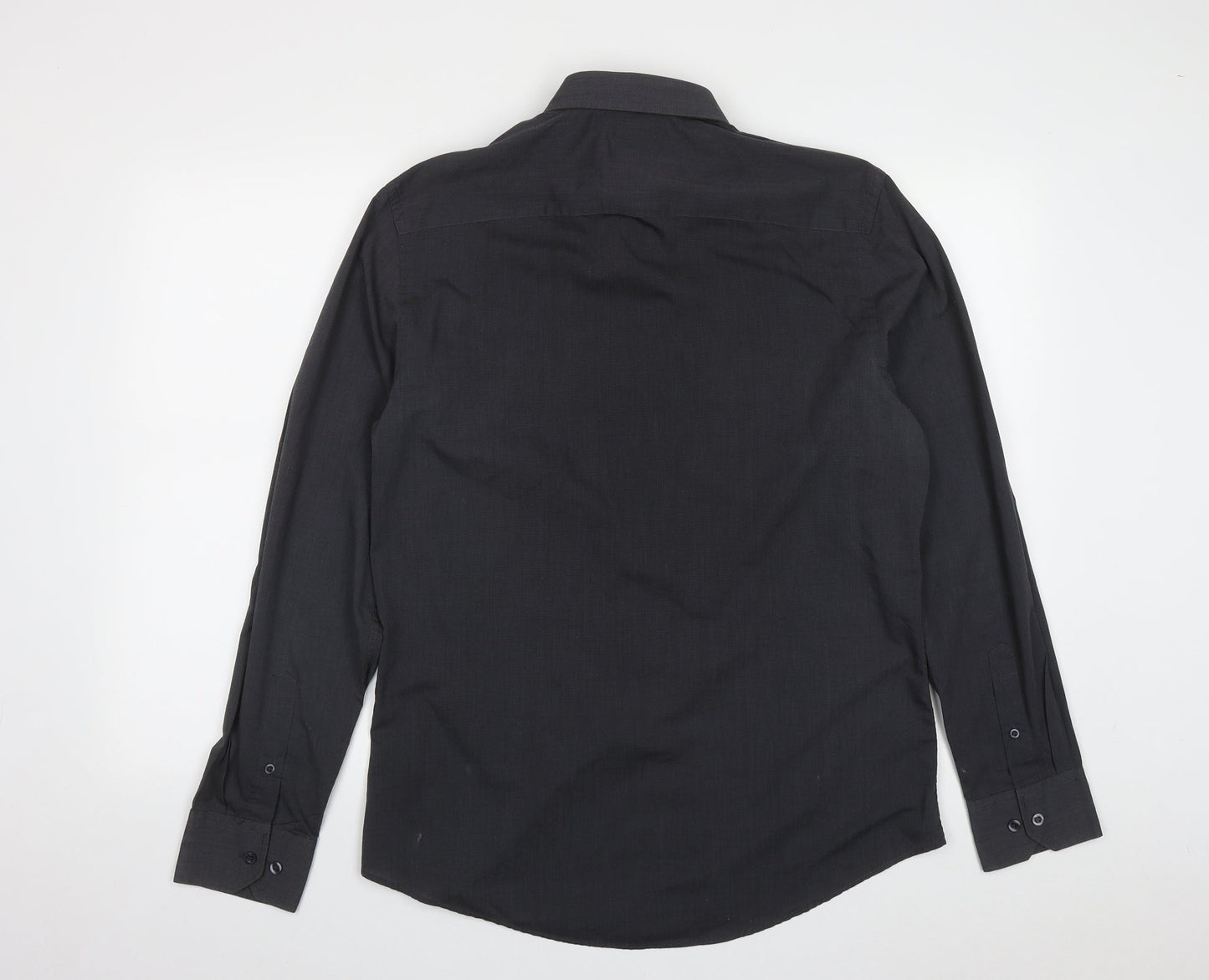 F&F Mens Black  Polyester  Button-Up Size 15.5 Collared Button