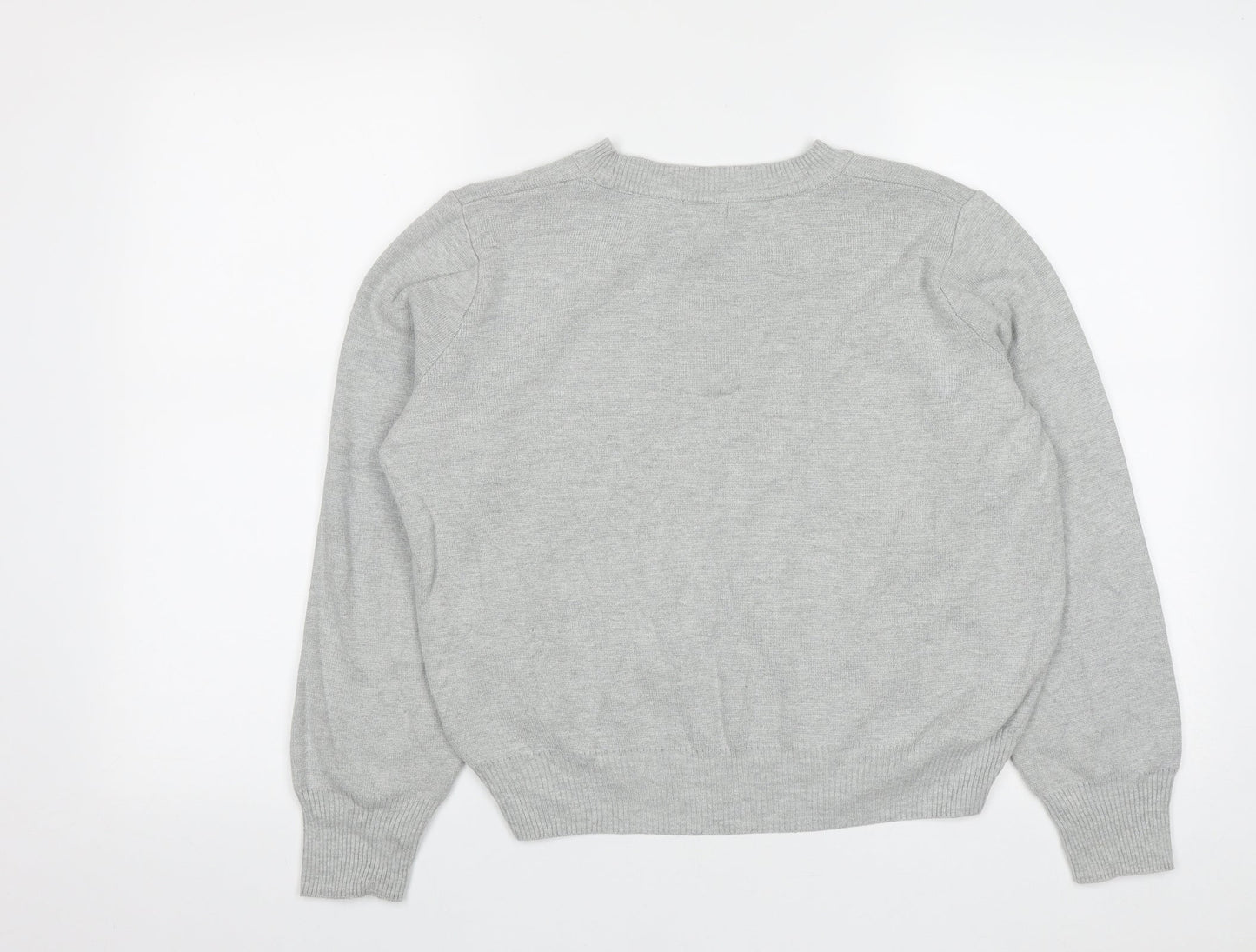 Topshop Womens Grey Round Neck Floral Acrylic Pullover Jumper Size 10