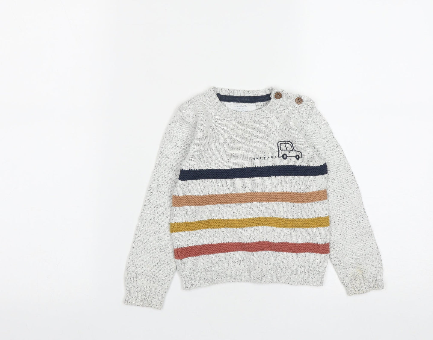 F&F Baby Grey Striped Cotton Pullover Jumper Size 12-18 Months  Button