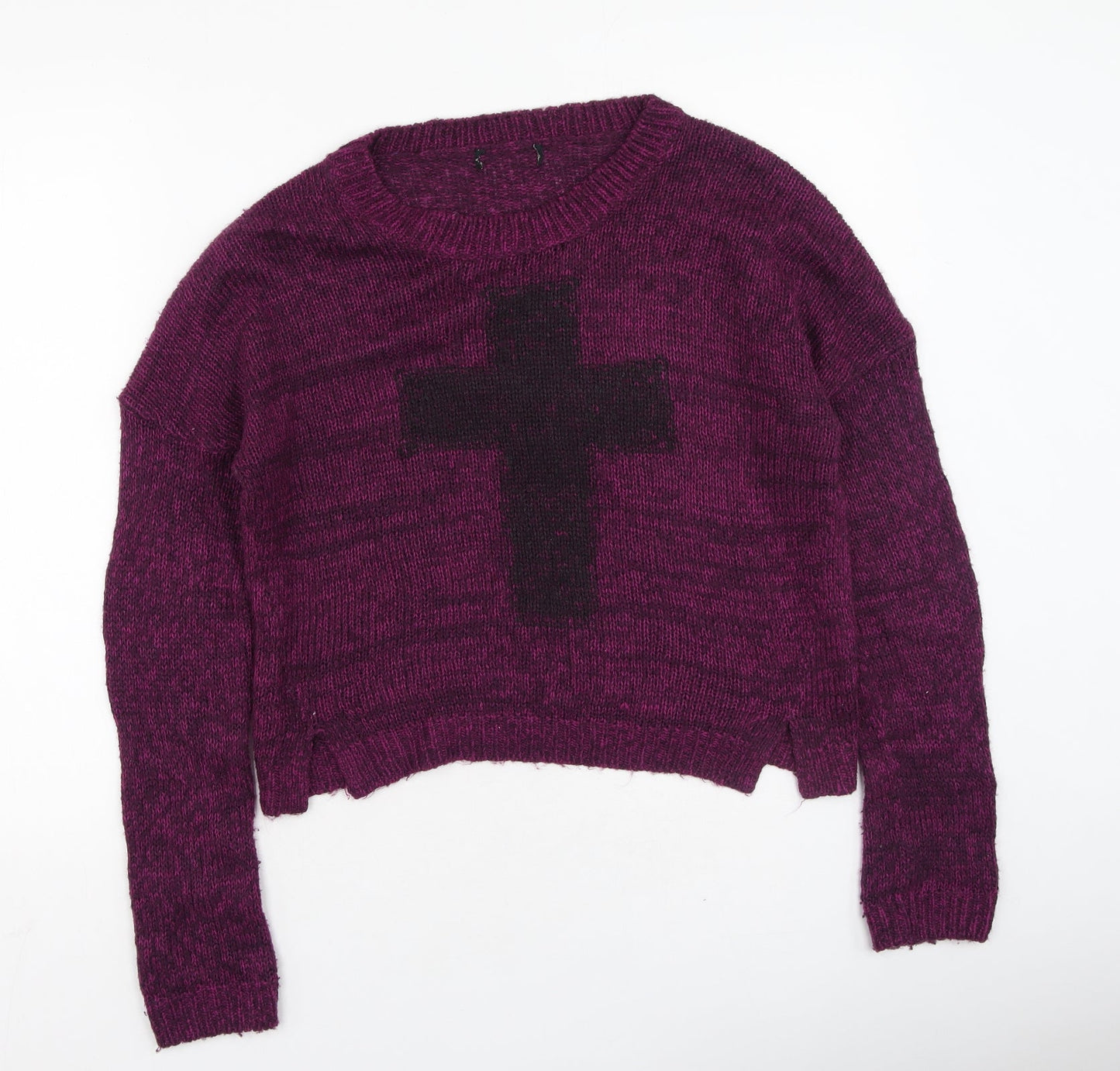 New Look Womens Purple Round Neck  Acrylic Pullover Jumper Size 10