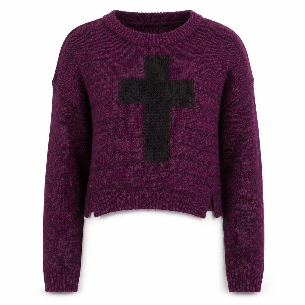 New Look Womens Purple Round Neck  Acrylic Pullover Jumper Size 10