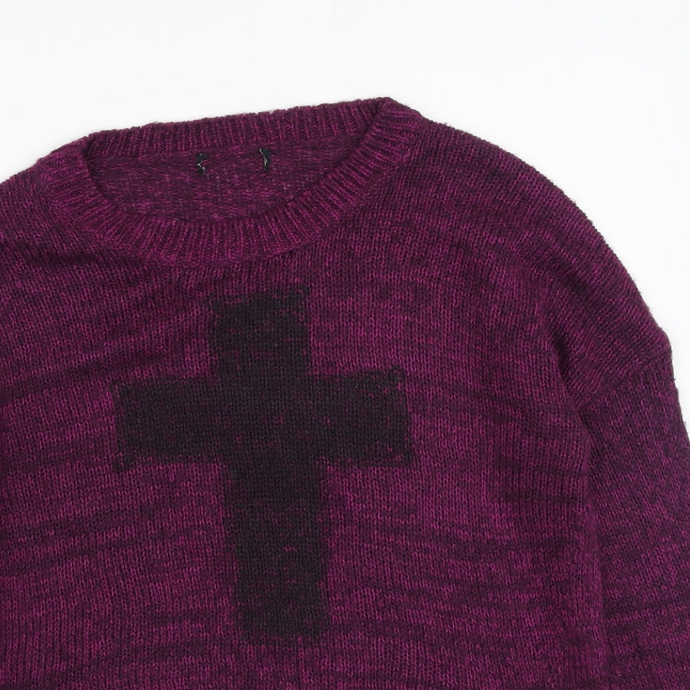 New Look Womens Purple Round Neck  Acrylic Pullover Jumper Size 10