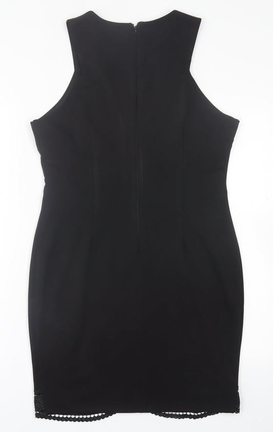 AX Paris Womens Black  Polyester Pencil Dress  Size 14  Crew Neck Zip