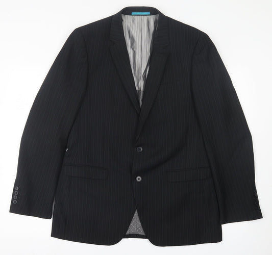 Urbane Mens Black Striped Polyester Jacket Suit Jacket Size 40