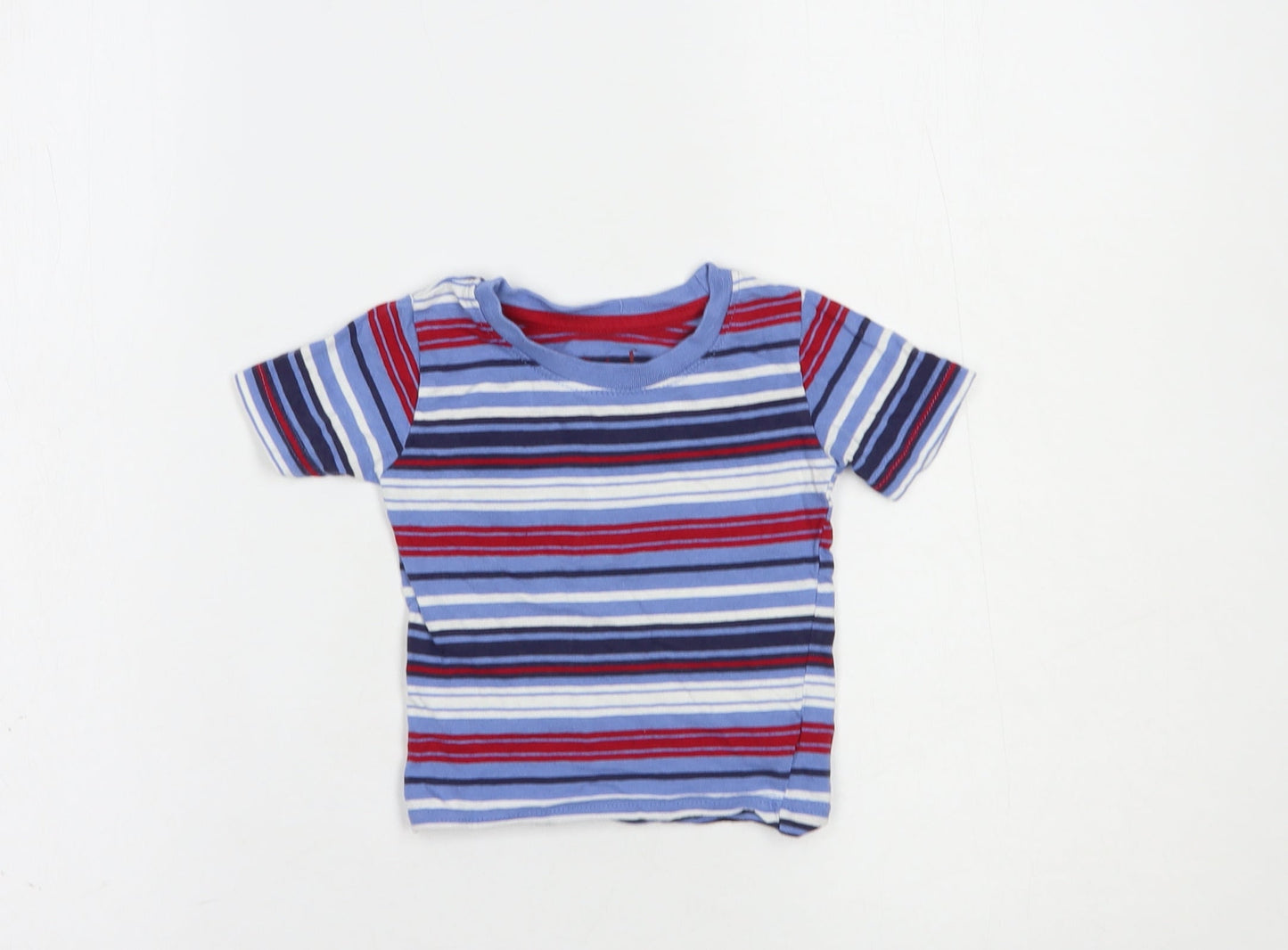 Primark Baby Blue Striped Cotton Basic T-Shirt Size 12 Months Crew Neck Pullover