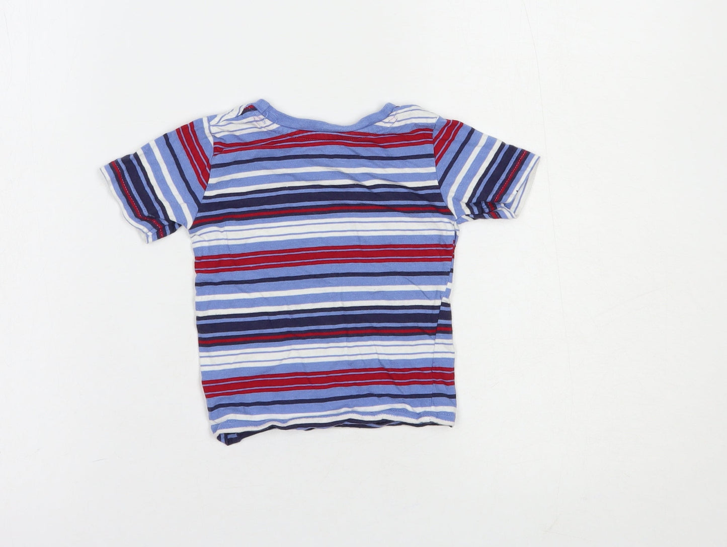 Primark Baby Blue Striped Cotton Basic T-Shirt Size 12 Months Crew Neck Pullover