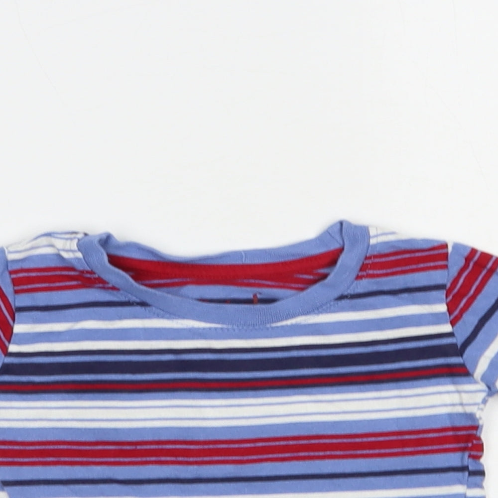 Primark Baby Blue Striped Cotton Basic T-Shirt Size 12 Months Crew Neck Pullover