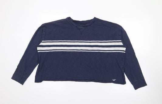 Hollister Womens Blue Crew Neck Striped Polyester Pullover Jumper Size L