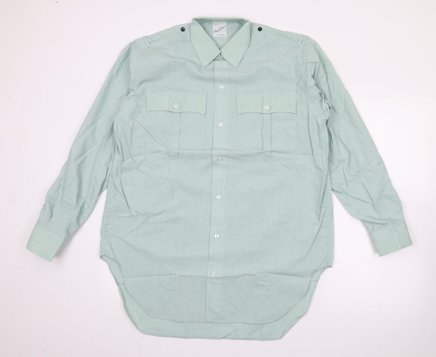 Mark Caine Mens Green  Polyester  Button-Up Size 15.5 Collared Button
