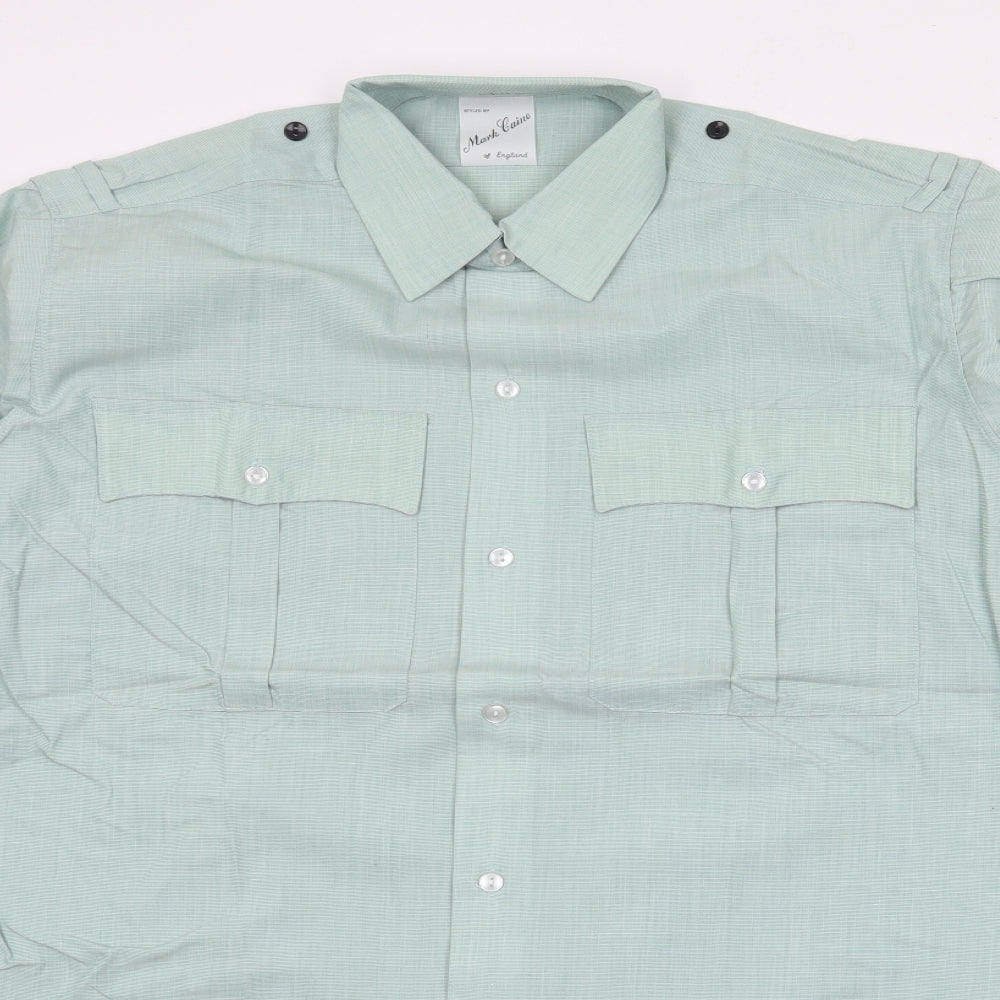 Mark Caine Mens Green  Polyester  Button-Up Size 15.5 Collared Button