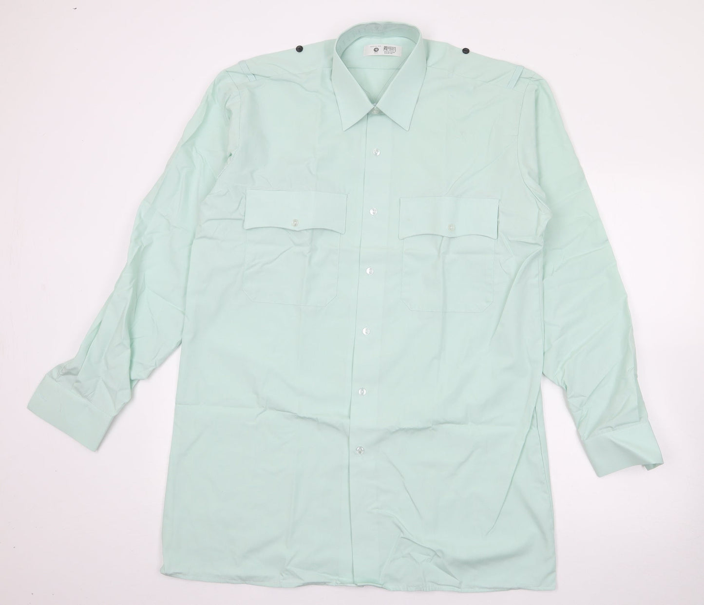Preworn Mens Green  Polyester  Button-Up Size 16 Collared Button