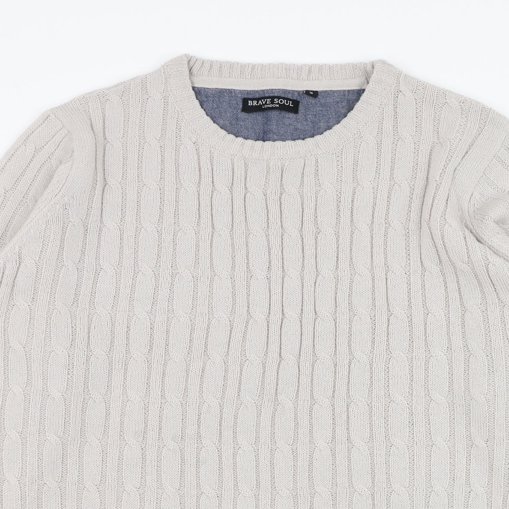 Brave Soul Mens Grey Round Neck  Acrylic Pullover Jumper Size S