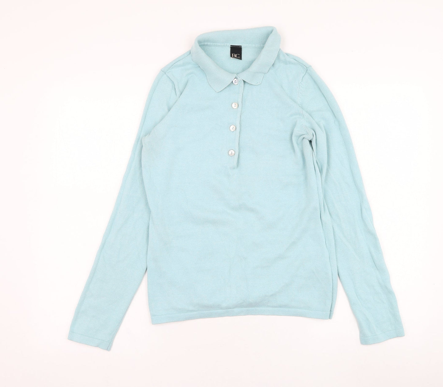B.C. Womens Blue Collared  Cotton Pullover Jumper Size 12