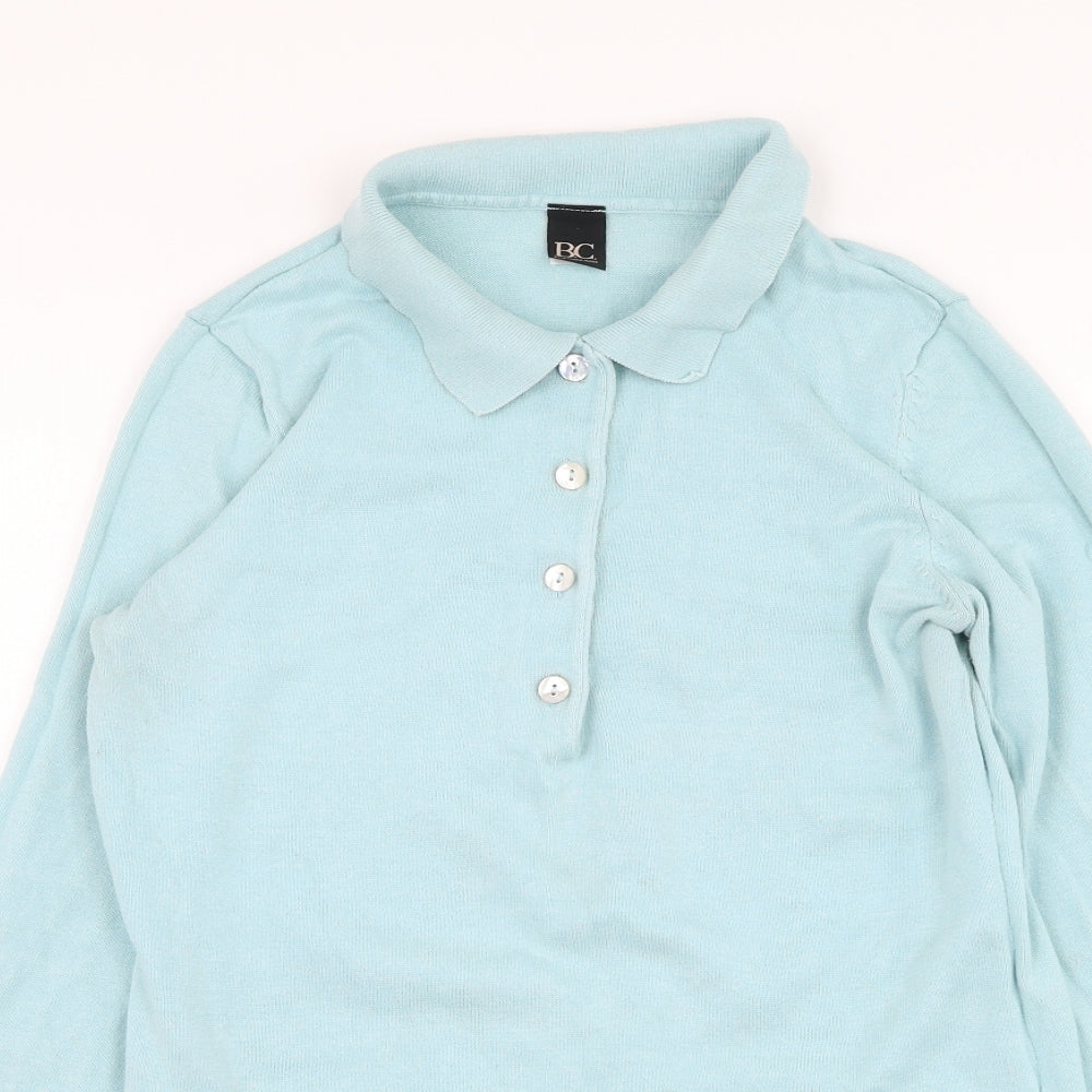 B.C. Womens Blue Collared  Cotton Pullover Jumper Size 12
