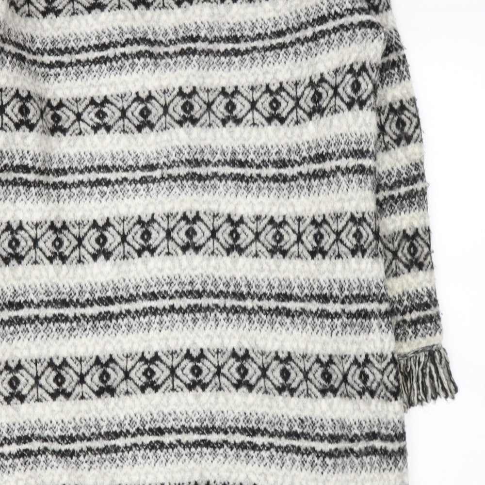 Marks and Spencer Womens Beige Round Neck Geometric Acrylic Wrap Jumper Size L   - tassels on bottom