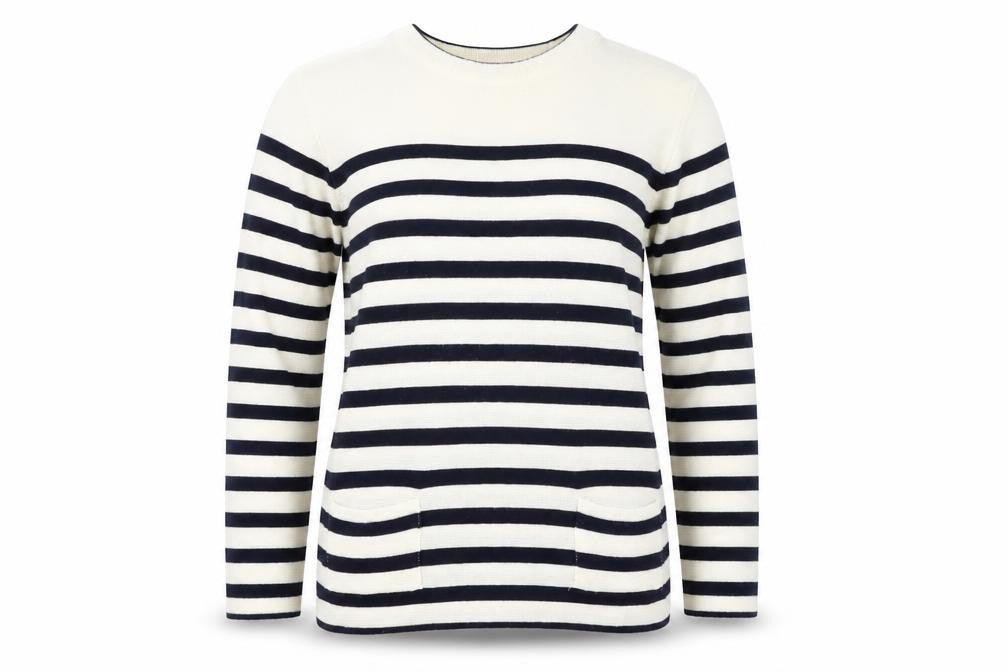 Fabrizio Womens Beige Round Neck Striped Acrylic Pullover Jumper Size S