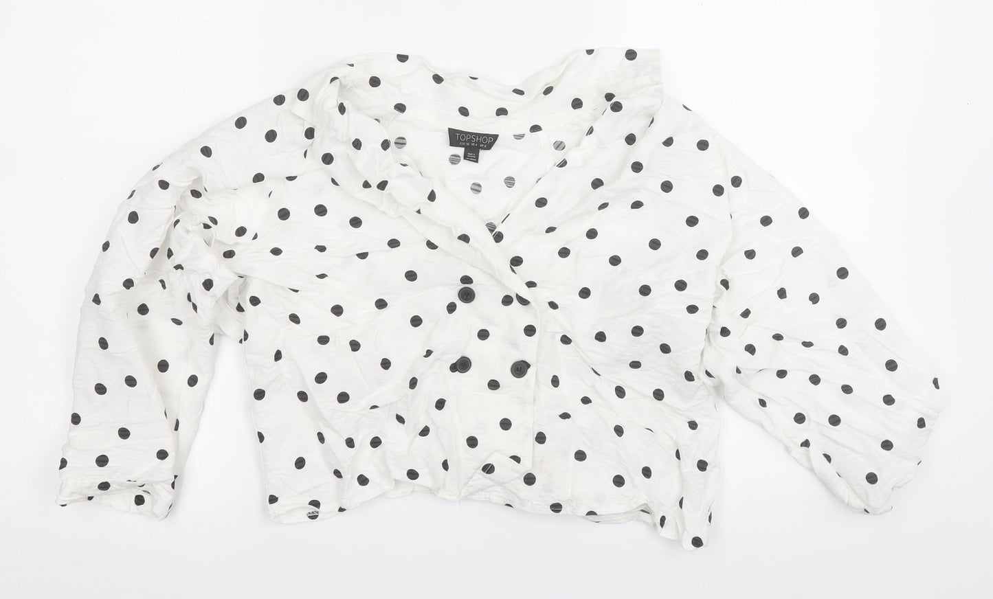 Topshop Womens White Polka Dot Viscose Basic T-Shirt Size 6 V-Neck