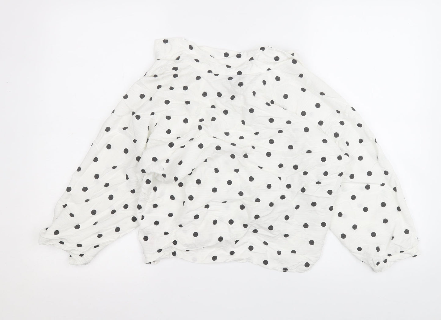 Topshop Womens White Polka Dot Viscose Basic T-Shirt Size 6 V-Neck