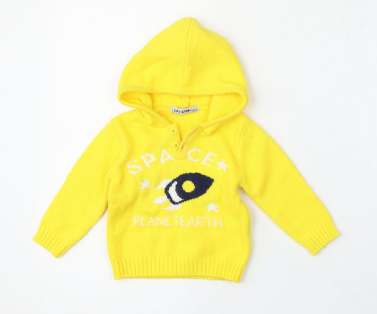 Cat stop Boys Yellow  Polyester Pullover Jumper Size 9-12 Months