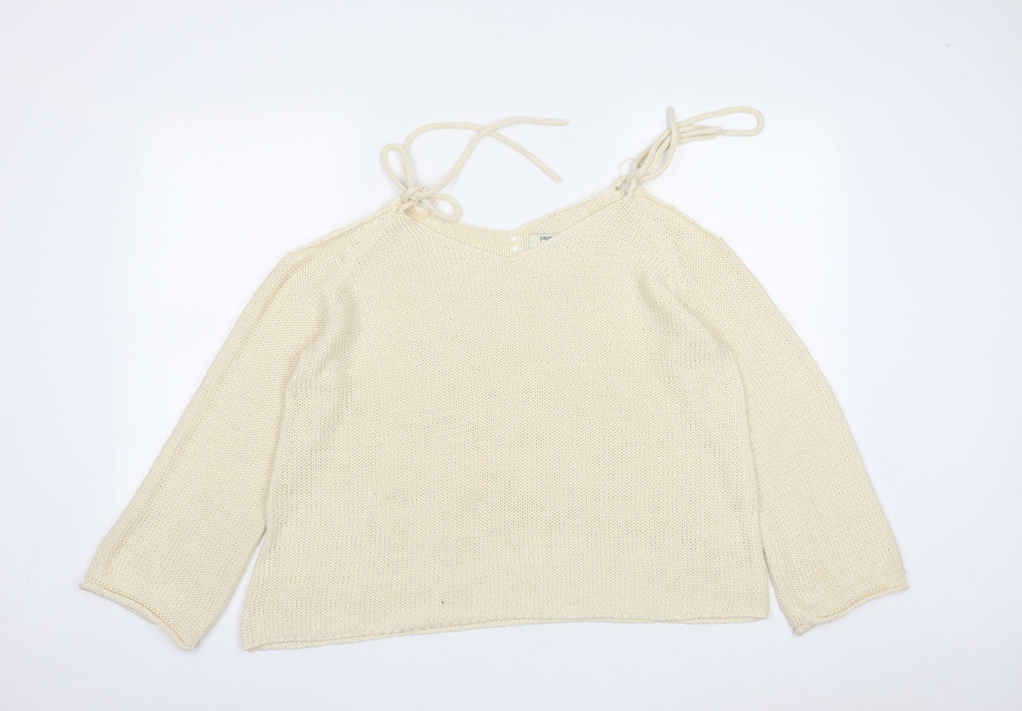 Papaya Womens White V-Neck  Acrylic Pullover Jumper Size L   - Shoulder Detail