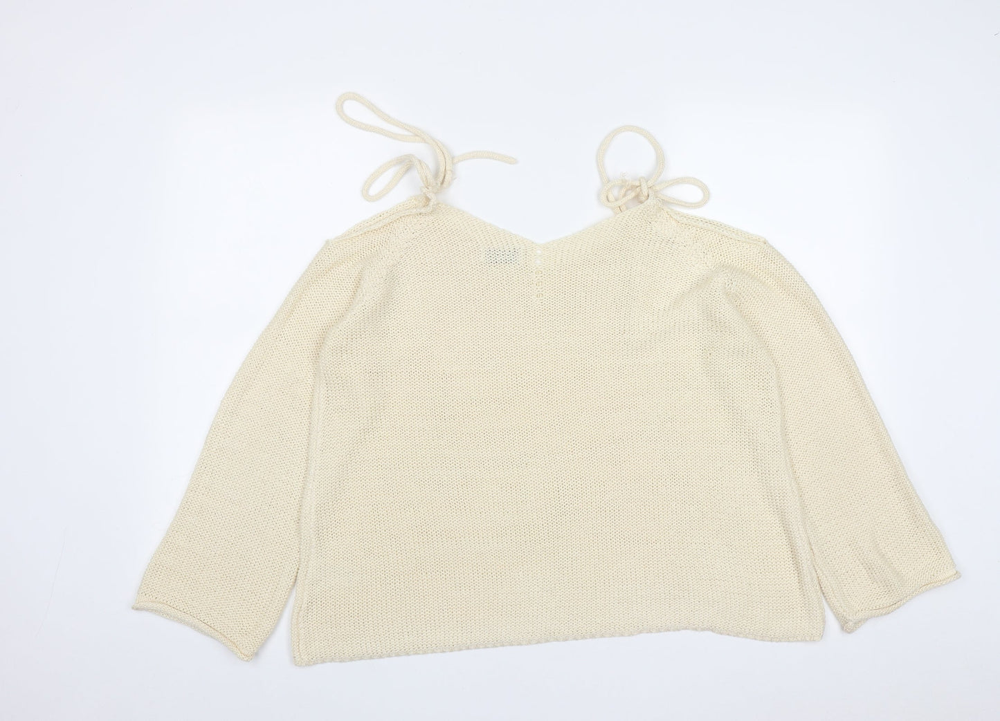 Papaya Womens White V-Neck  Acrylic Pullover Jumper Size L   - Shoulder Detail