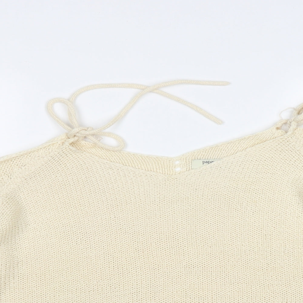 Papaya Womens White V-Neck  Acrylic Pullover Jumper Size L   - Shoulder Detail