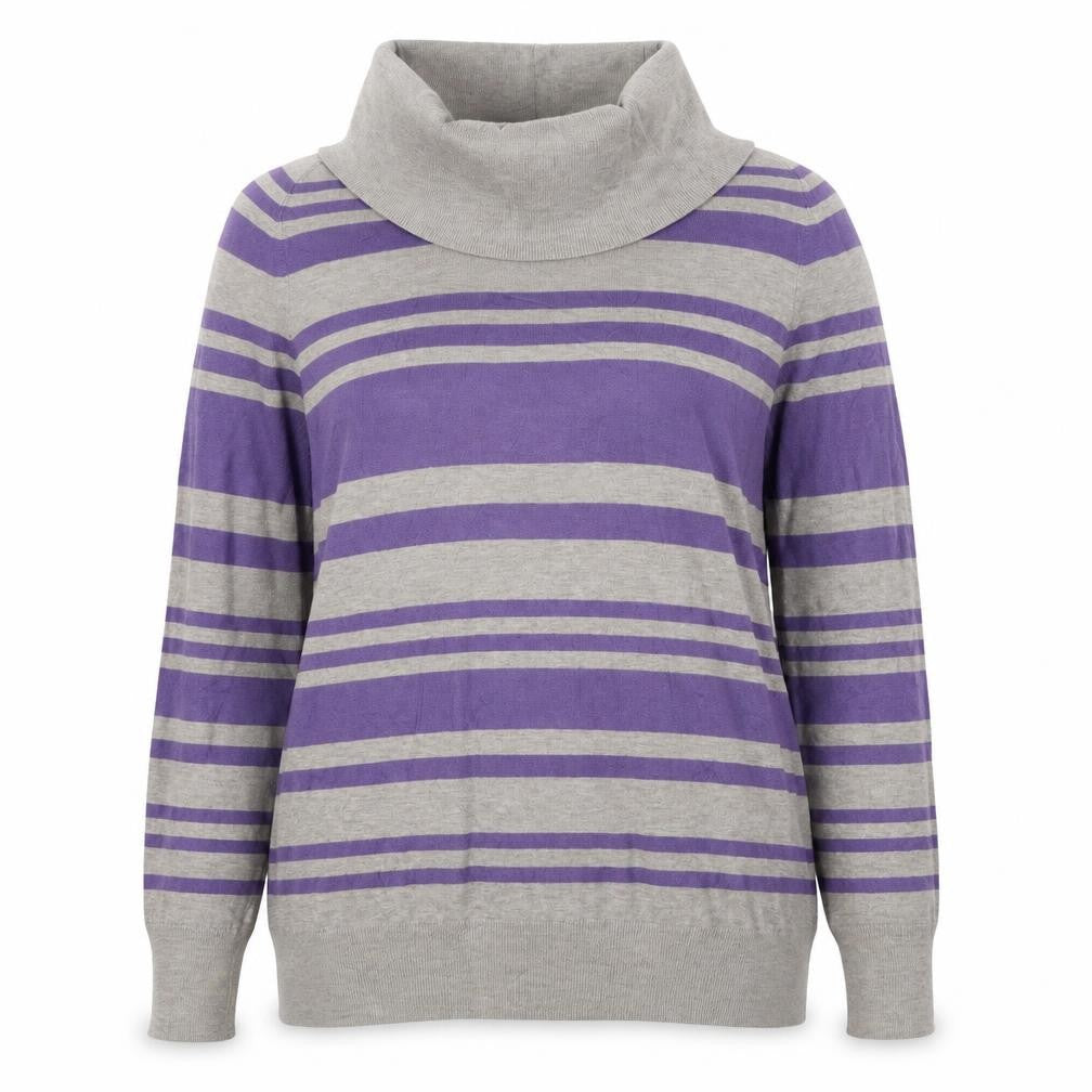 Marks and Spencer Womens Purple Roll Neck Striped Viscose Pullover Jumper Size 18