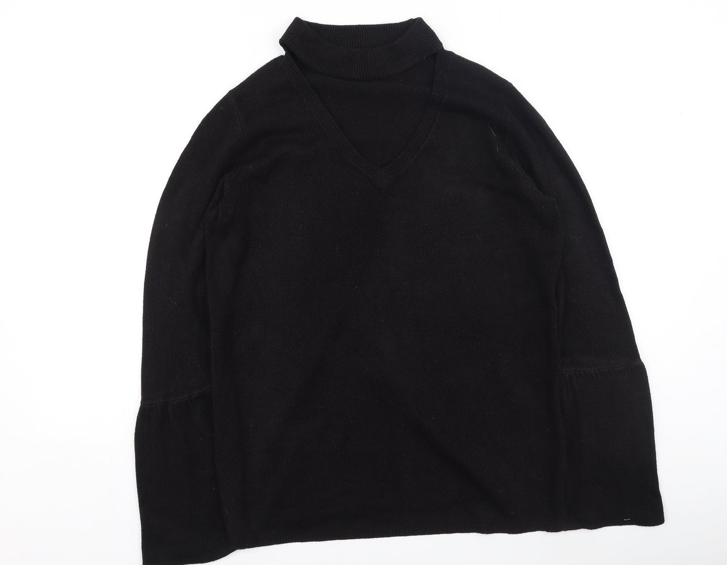 Papaya Womens Black V-Neck  Acrylic Pullover Jumper Size M