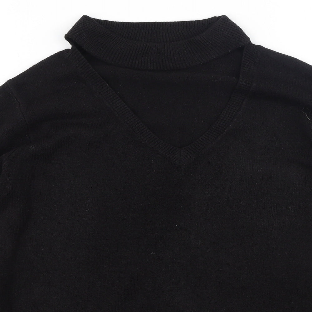 Papaya Womens Black V-Neck  Acrylic Pullover Jumper Size M