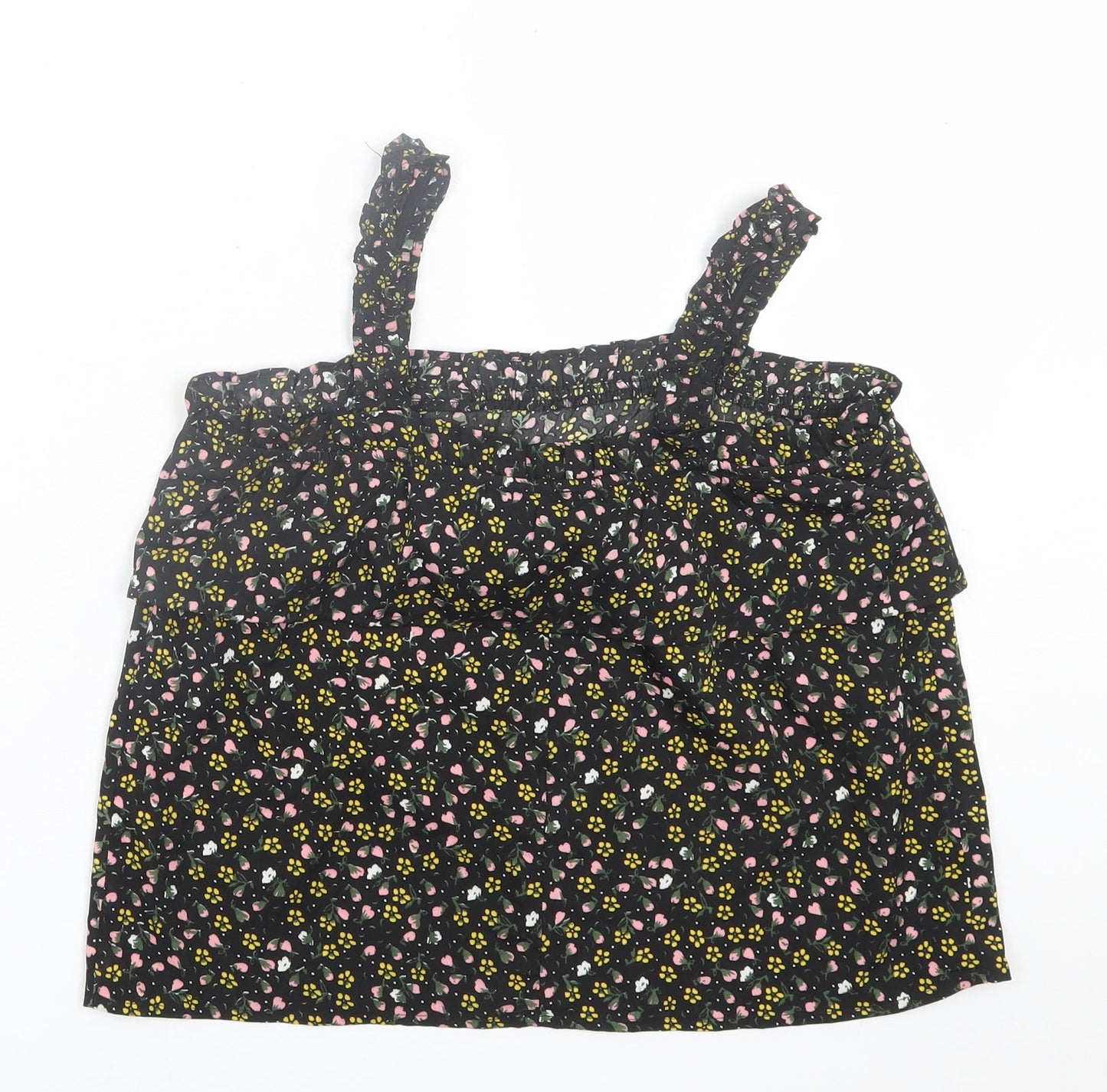 Primark Girls Black Floral Polyester Basic Tank Size 11-12 Years Square Neck Pullover