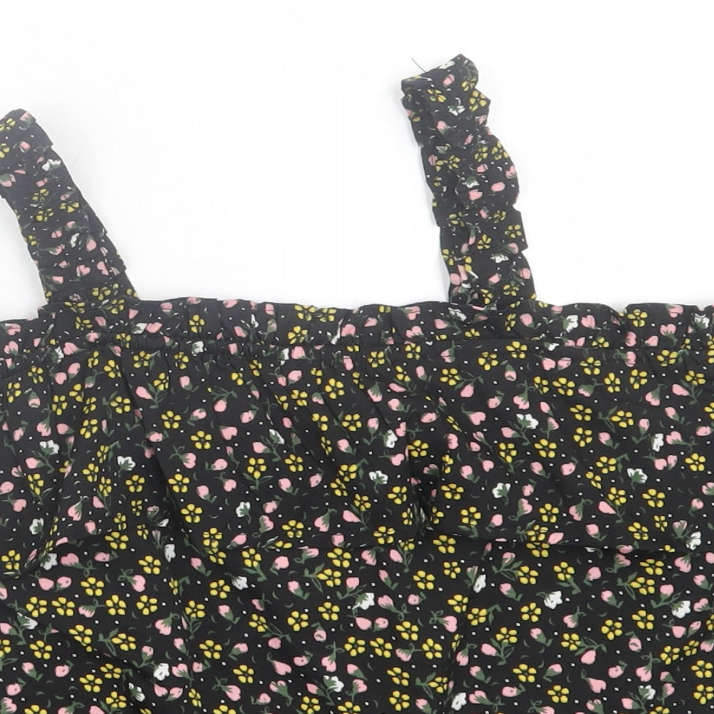 Primark Girls Black Floral Polyester Basic Tank Size 11-12 Years Square Neck Pullover